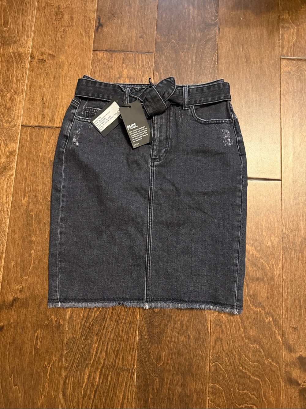 PAIGE Black Denim Pencil Skirt with Self Tie Waist